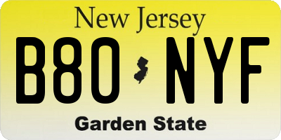 NJ license plate B80NYF