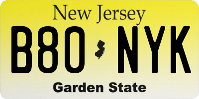 NJ license plate B80NYK