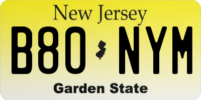 NJ license plate B80NYM