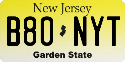 NJ license plate B80NYT
