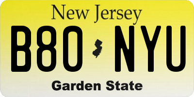 NJ license plate B80NYU