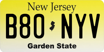 NJ license plate B80NYV