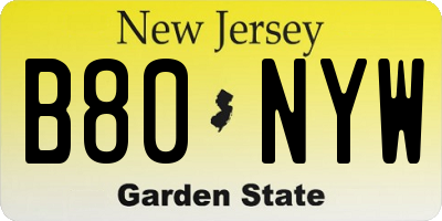 NJ license plate B80NYW