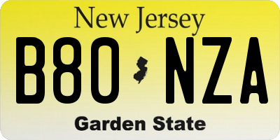 NJ license plate B80NZA