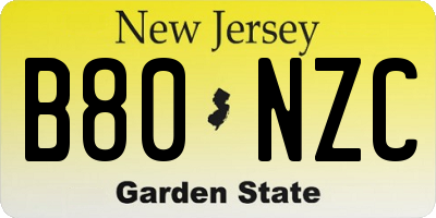 NJ license plate B80NZC