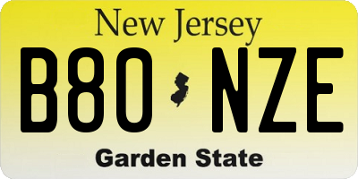 NJ license plate B80NZE