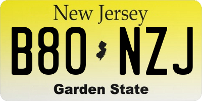NJ license plate B80NZJ