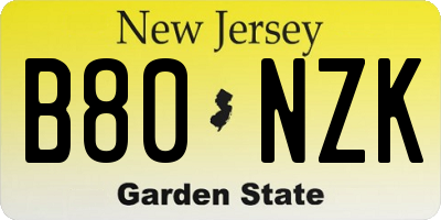 NJ license plate B80NZK