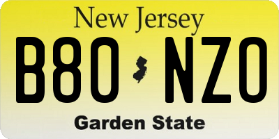 NJ license plate B80NZO