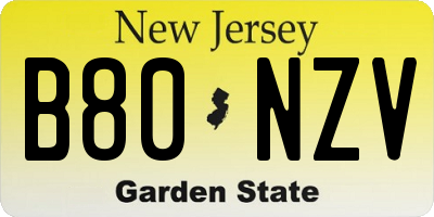 NJ license plate B80NZV