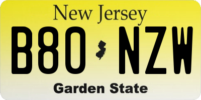 NJ license plate B80NZW