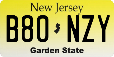 NJ license plate B80NZY