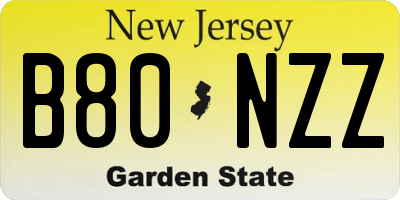 NJ license plate B80NZZ