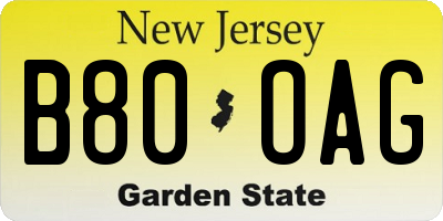 NJ license plate B80OAG