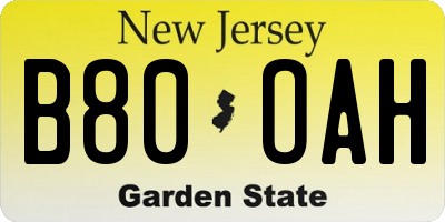 NJ license plate B80OAH