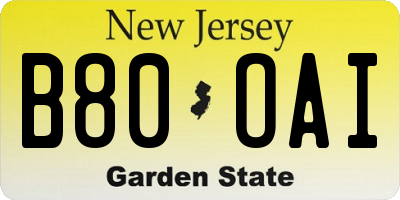 NJ license plate B80OAI