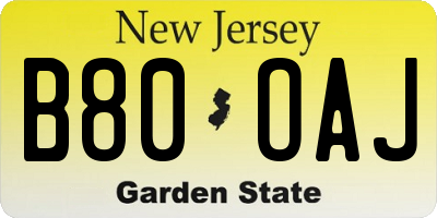 NJ license plate B80OAJ