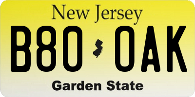 NJ license plate B80OAK