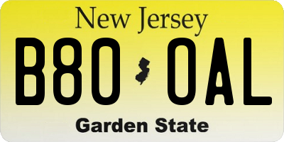 NJ license plate B80OAL