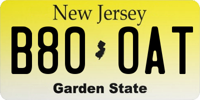 NJ license plate B80OAT