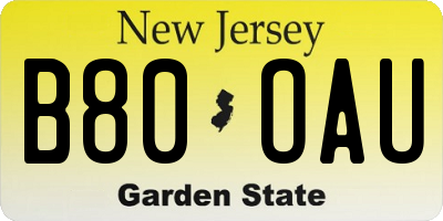 NJ license plate B80OAU