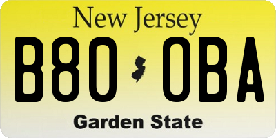 NJ license plate B80OBA