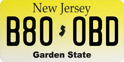 NJ license plate B80OBD