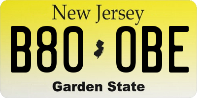 NJ license plate B80OBE