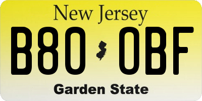 NJ license plate B80OBF