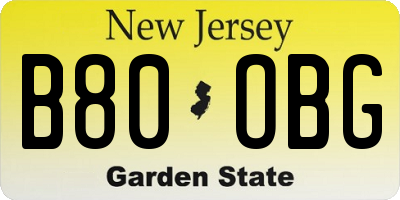 NJ license plate B80OBG