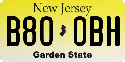 NJ license plate B80OBH