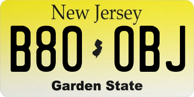 NJ license plate B80OBJ