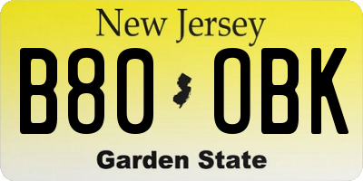 NJ license plate B80OBK
