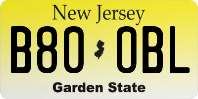 NJ license plate B80OBL