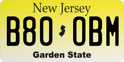 NJ license plate B80OBM