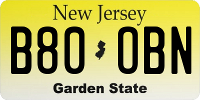 NJ license plate B80OBN