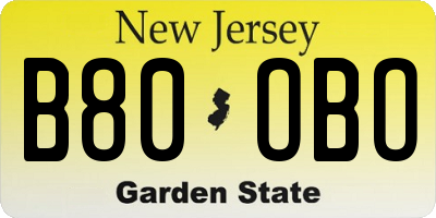 NJ license plate B80OBO