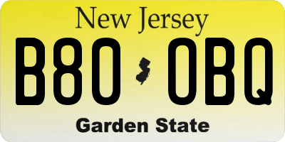 NJ license plate B80OBQ