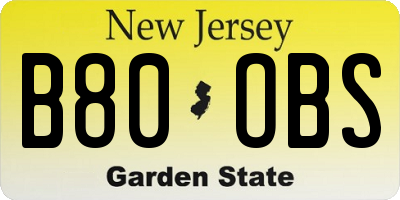 NJ license plate B80OBS