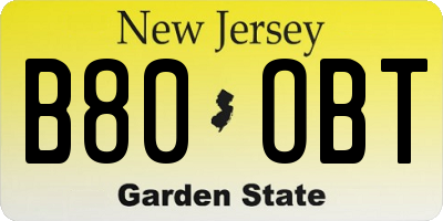 NJ license plate B80OBT