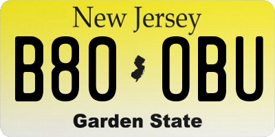 NJ license plate B80OBU