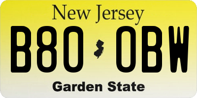 NJ license plate B80OBW