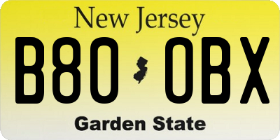 NJ license plate B80OBX
