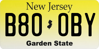 NJ license plate B80OBY