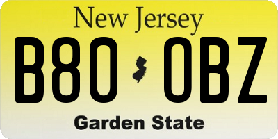 NJ license plate B80OBZ