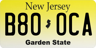 NJ license plate B80OCA