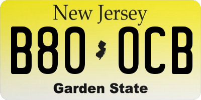NJ license plate B80OCB
