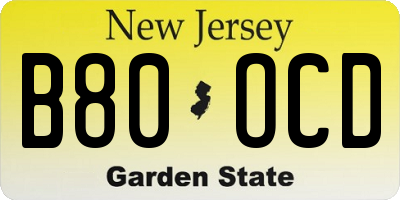 NJ license plate B80OCD