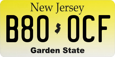 NJ license plate B80OCF