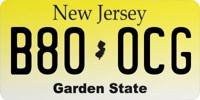 NJ license plate B80OCG